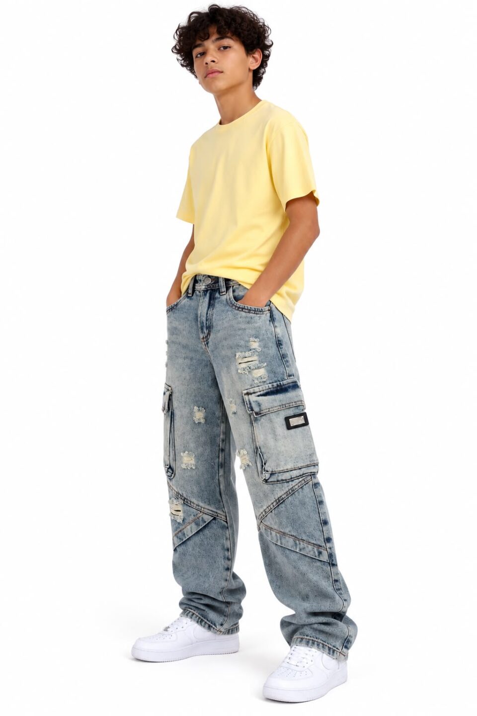 Jean niño cargo baggy con bolsillos laterales